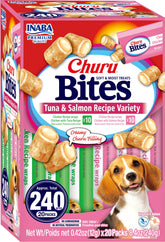 INABA Churu Bites Dog Treat, Grain-Free, Baked Chicken Filled with Churu, Chicken Recipe Wraps Tuna Recipe & Salmon Recipe 20 Pack Variety